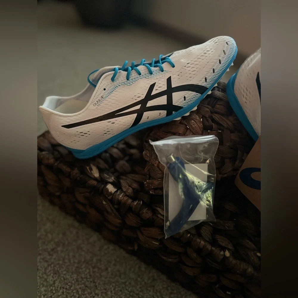 ASICS Men's Track Shoes White and Blue Unisex / GUN LAP 2 / Size 10
